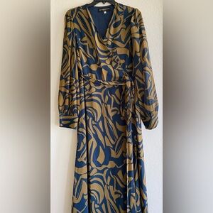 Lex Breezy Blue and Tan Wrap Dress